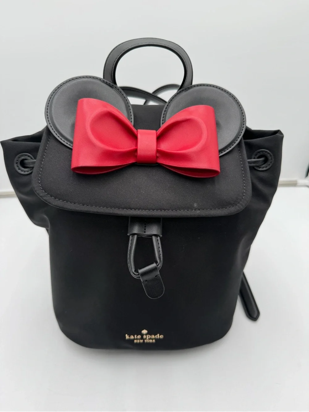 Disney x Kate Spade Minnie Mouse Black Nylon Backpack Red Bow Small Bag EUC